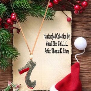 Visual Bliss Co Custom Handcrafted Black and Red High Heel Ornament